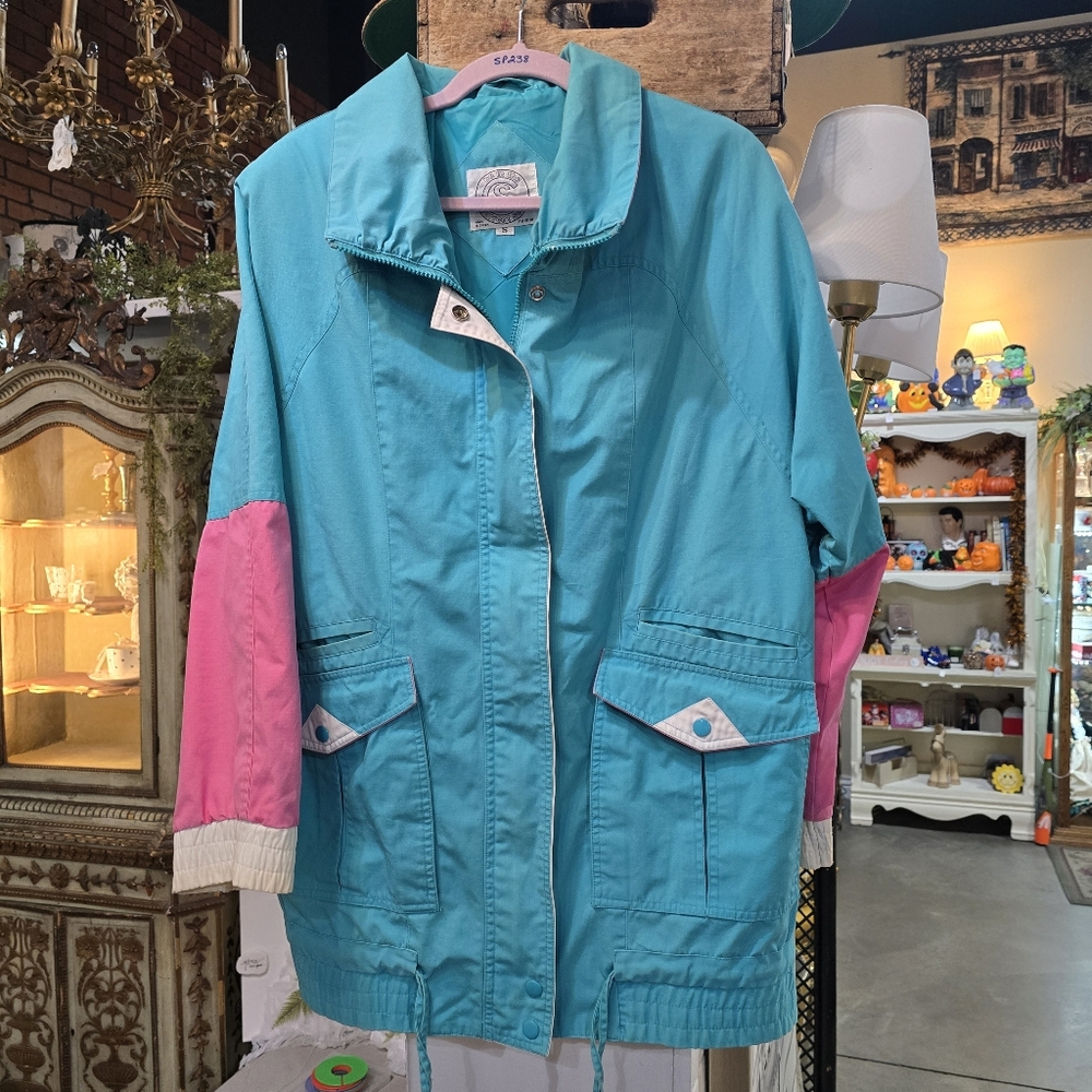 Stylish Teal and Pink Utility Jacket
